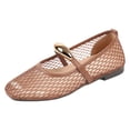thumbnail image 4 of Rokment Metallic Gold Buckles Fishnet Ballet Flat Dress Shoes for Women Ladies Fashion Casual Mesh Square Toe Low Heels Business Office Work Slip on Loafers Summer Fall Khaki Size 6.5, 4 of 6