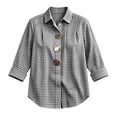 thumbnail image 5 of Womens Plus Size Tops Cotton Linen 3/4 Sleeve Shirts for Women Button Down Plaid Printed Lapel Loose Summer Fall Top S-4XL, 5 of 5