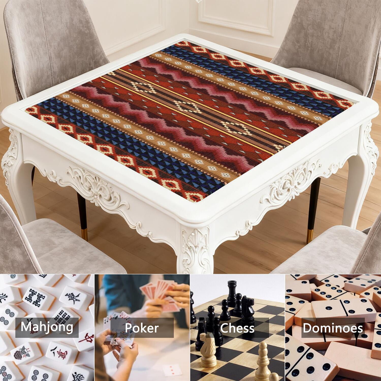Boho Design Extra Large Rubber Game Pad 31.5x31.5 Inch Mahjong Table Mat with Anti-Slip Backing and Quiet Surface for Playing Tiles Cards and Entertainment