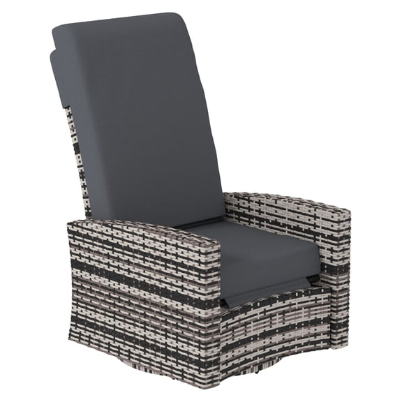 Outdoor Wicker Swivel Recliner Chair, 360° Rotating, Gray - Patio Furniture with Lifting Footrest & Water-Resistant Cushions