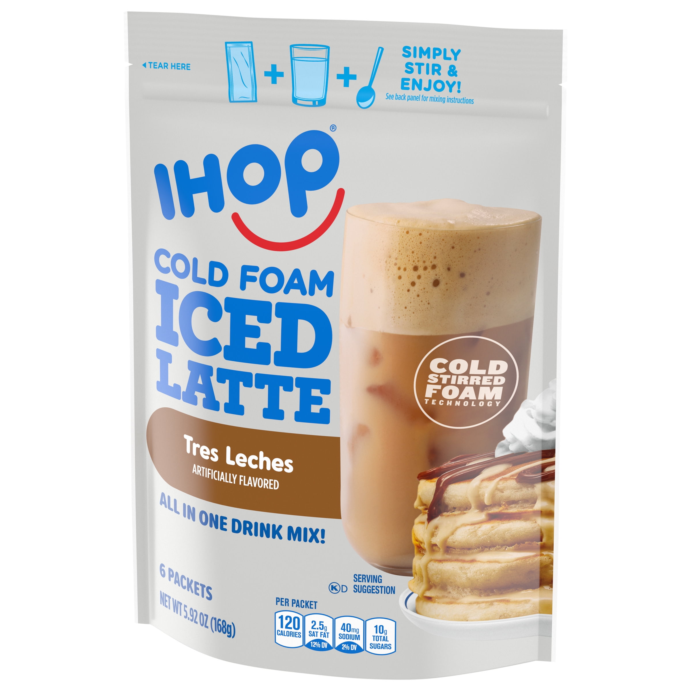 IHOP Tres Leches Iced Latte with Cold Foam Instant Coffee Beverage Mix,  5.92 oz, 6 Packets 