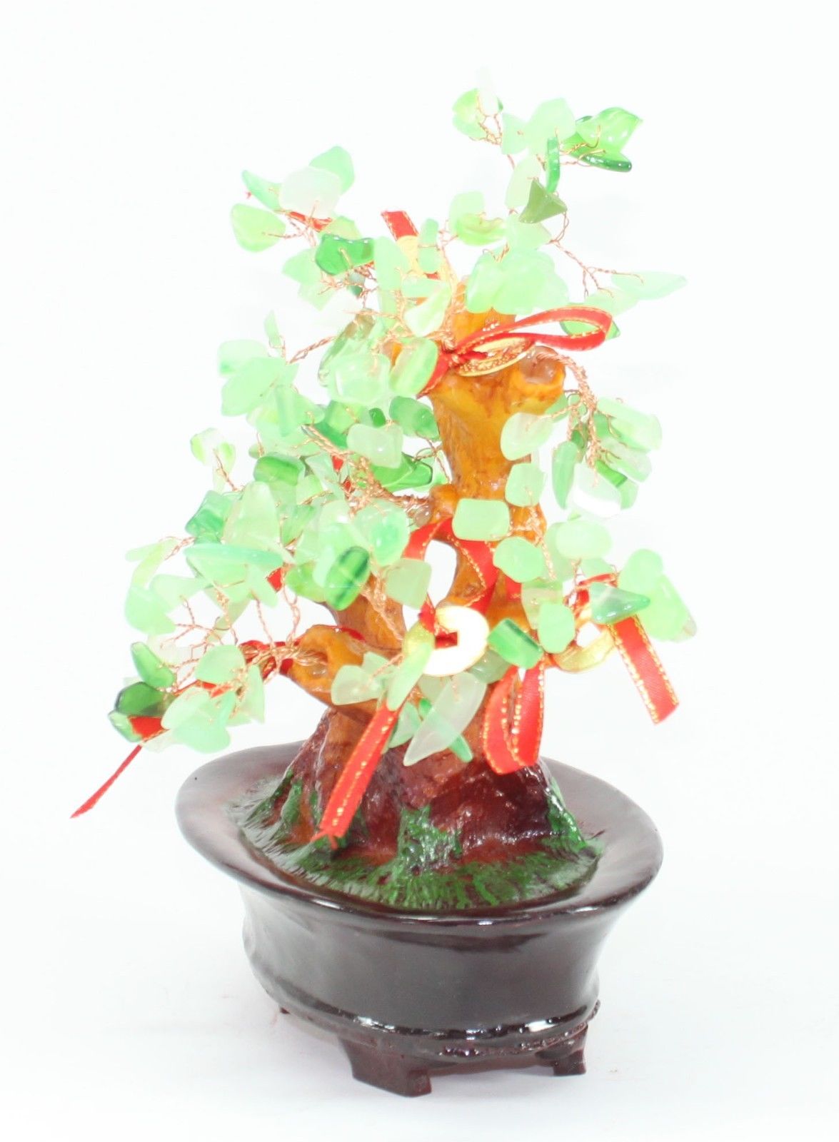 Feng Shui Green Gem Stones Money Fortune Tree Bonsai Home Decor Wealth Blessing Gift US Seller