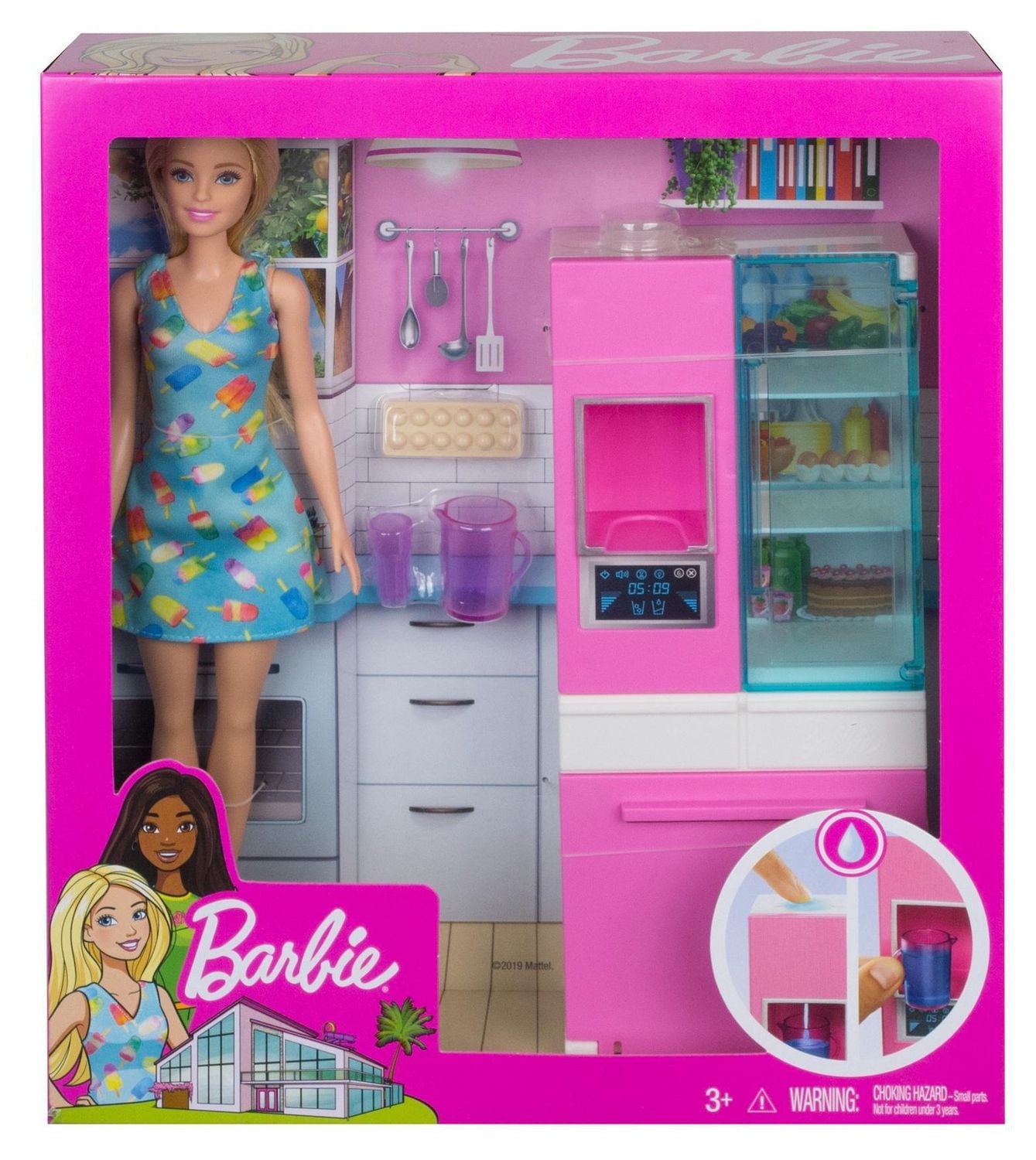 Barbie Doll, Blonde, and Furniture Set, Refrigerator with Working Water Dispenser