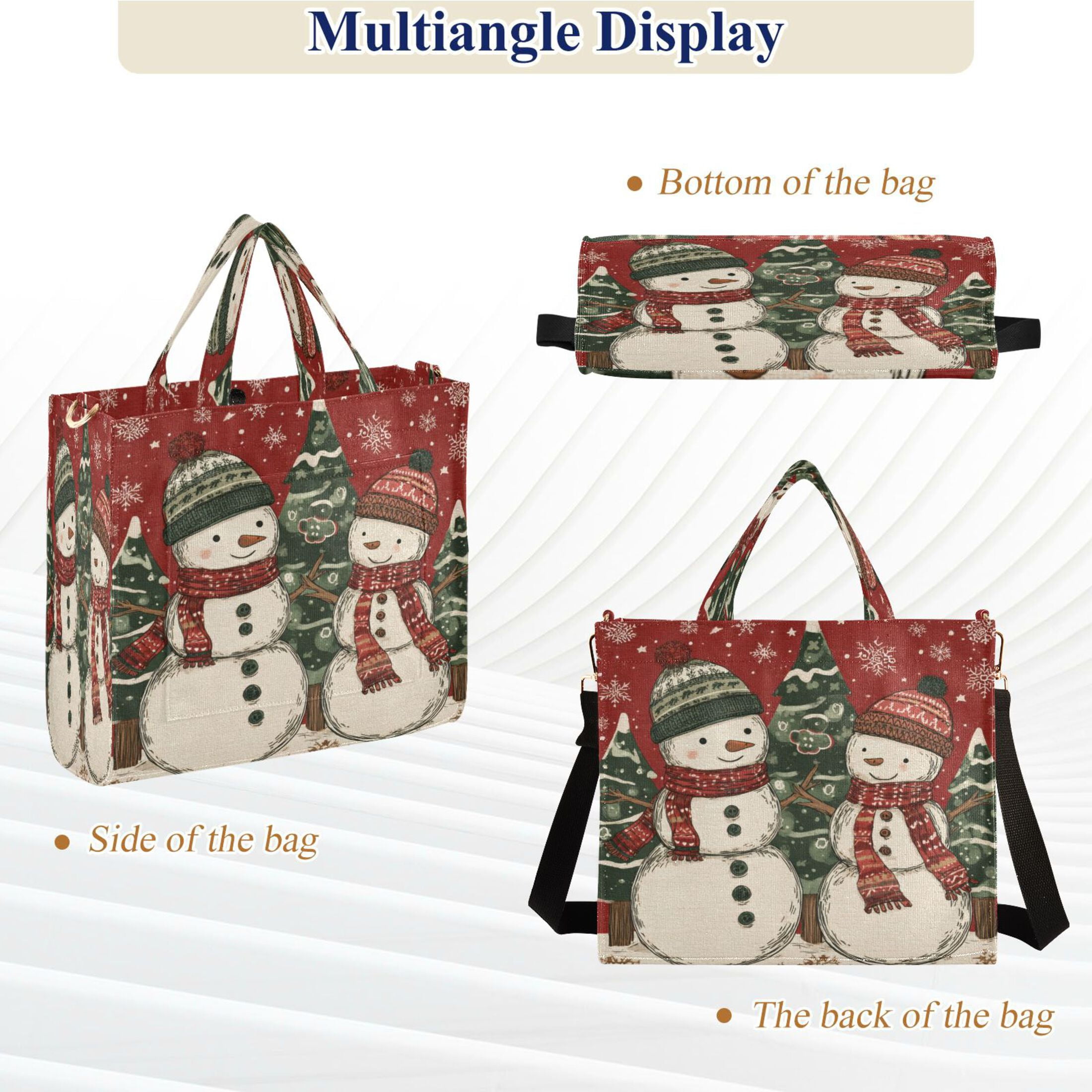 Wobogo Snowman Twins Corduroy Tote Bag for Women Travel Crossbody Bag Purse Women Shoulder Bags Work Handbags Daily Commuter Bag 10.2×9inch