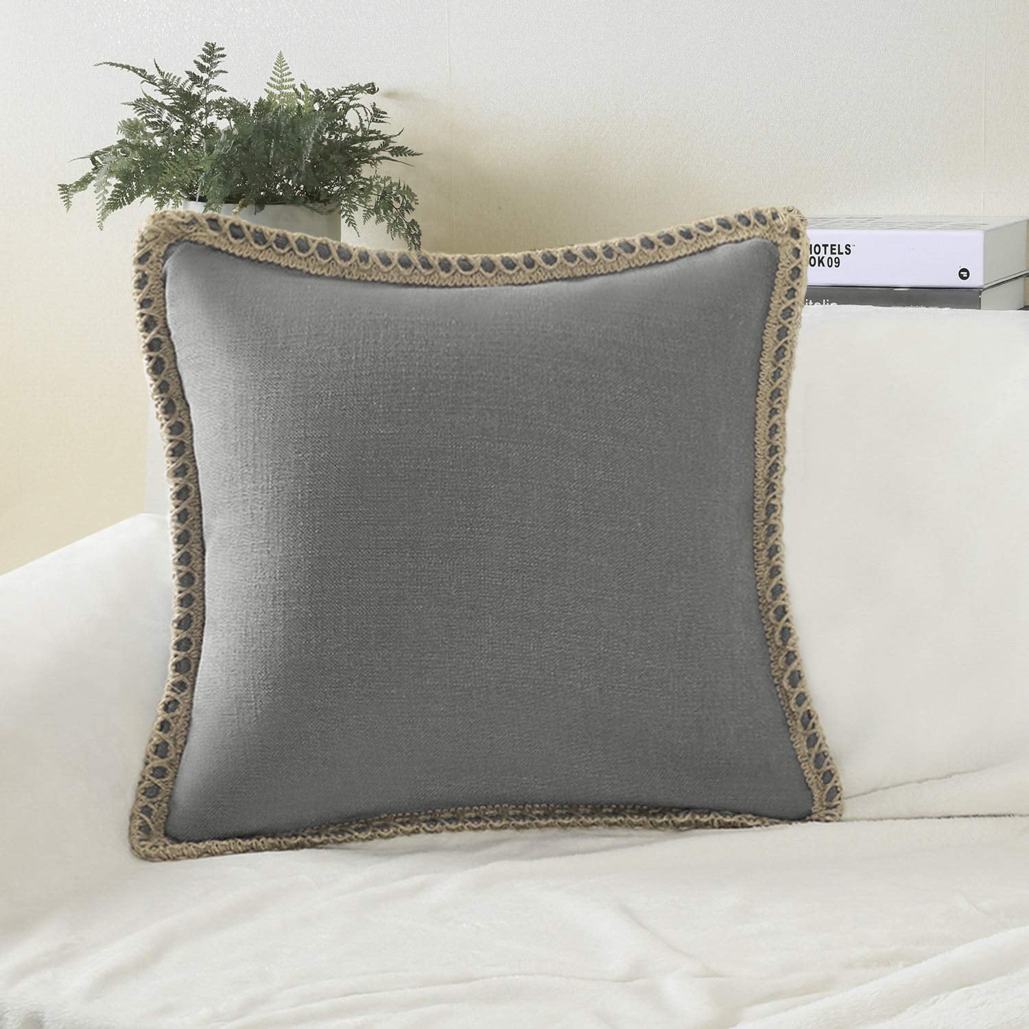 Phantoscope Decorative Farmhouse Serious Linen Trimmed Throw Pillow