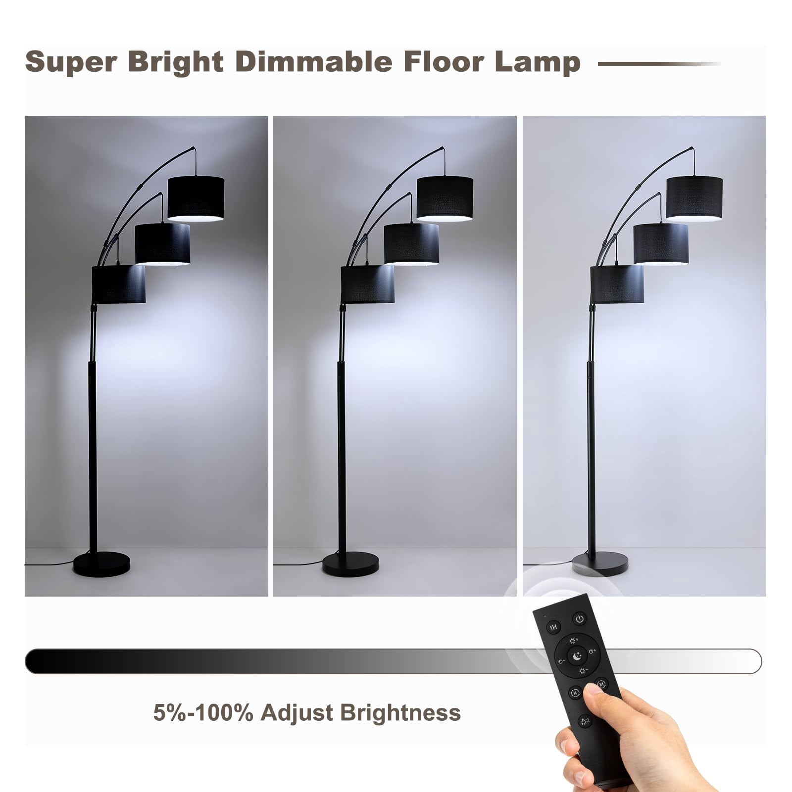 Floor Lamps for Living Room, 2400LM Super Bright Arc Floor Lamp with Remote Control, 3 Light Tall Floor Lamps with Stepless Dimmable, 80" Mid Century Tree Floor Lamp for Bedroom, Office