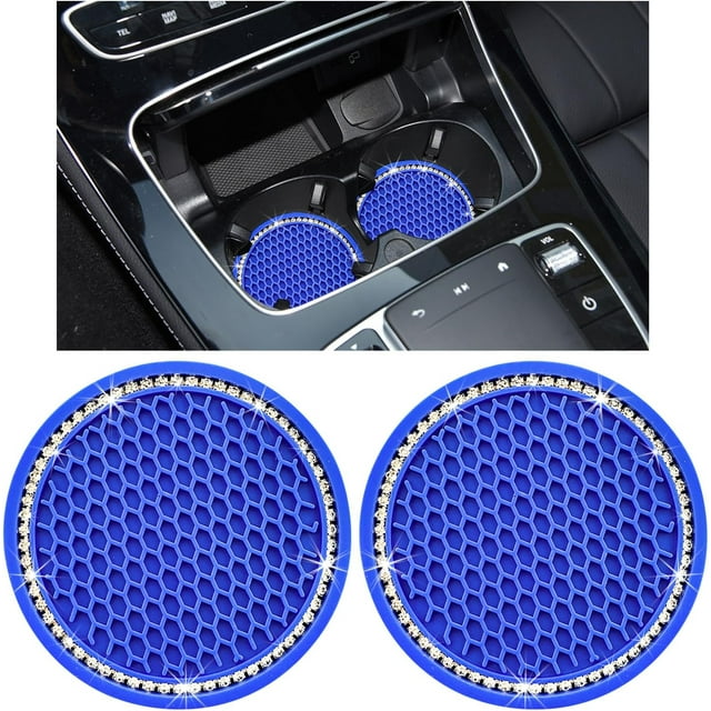 Yazoeia 2 Pack Bling Car Cup Coaster, 2.75 Inch Rhinestone Silicone Auto Cup Holder Insert Coaster, Anti Slip Crystal Soft Rubber Cup Pad, Universal Vehicle Accessories for Women (Dark CJC912-115006