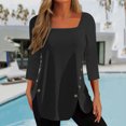 thumbnail image 2 of Yuyuzo Tunic Tops for Women Square Neck Long Sleeve Irregular Button Split Pullover Tops Fall Shirts, 2 of 4