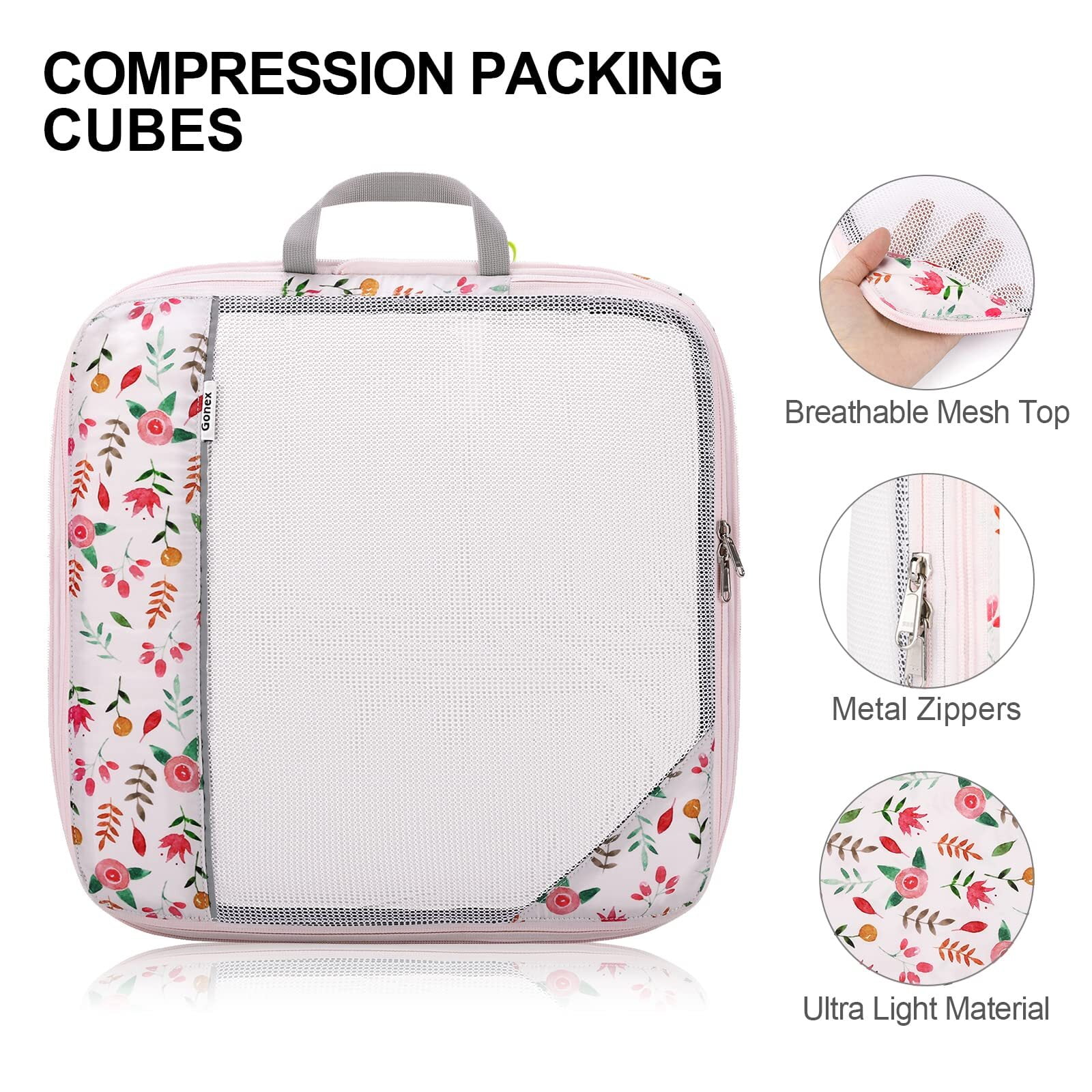 (2 pack) Gonex 6 Set Compression Packing Cubes Mesh Luggage Organizers for Travel Accessories Suitcase Storage Bags Set