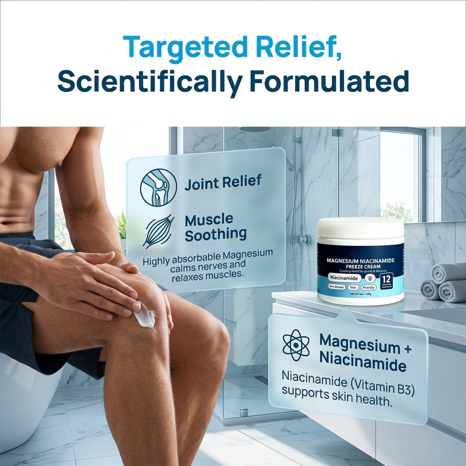 Magnesium Niacinamide Freeze Cream, Cooling Body Cream with 12 Botanicals, Non-Greasy Fast-Absorbing for Legs and Feet