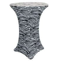 Your Chair Covers - 30 Inch Highboy Cocktail Round Stretch Spandex Table Cover Black and White Zebra