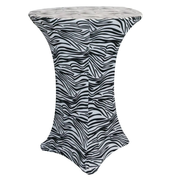 Your Chair Covers - 30 Inch Highboy Cocktail Round Stretch Spandex Table Cover Black and White Zebra