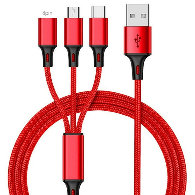 Data Cable 3 in 1 Anti-winding Stable Output Widely Compatible Fast Charging Nylon Braided Type-C Micro USB 8Pin Mobile Phone Charger Wire for Android for