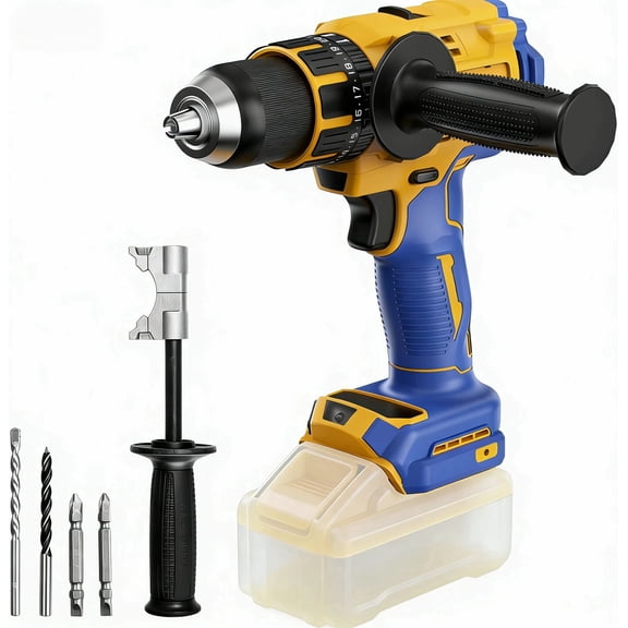 Cordless Drill Compatible with Dewalt 20V Max Battery(No Battery), Electric Hammer Drill with Brushless Motor, 1/2" Keyless Metal Chuck,4pcs Bit Drill Set for Drilling Brick Wall, Metal, Wood, Screws