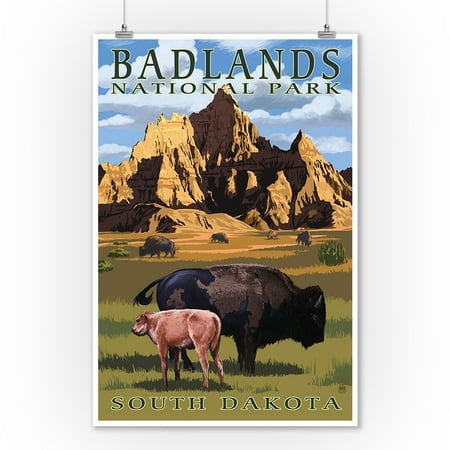 Badlands National Park, South Dakota - Bison Scene - Lantern Press Artwork (9x12 Art Print, Wall Decor Travel