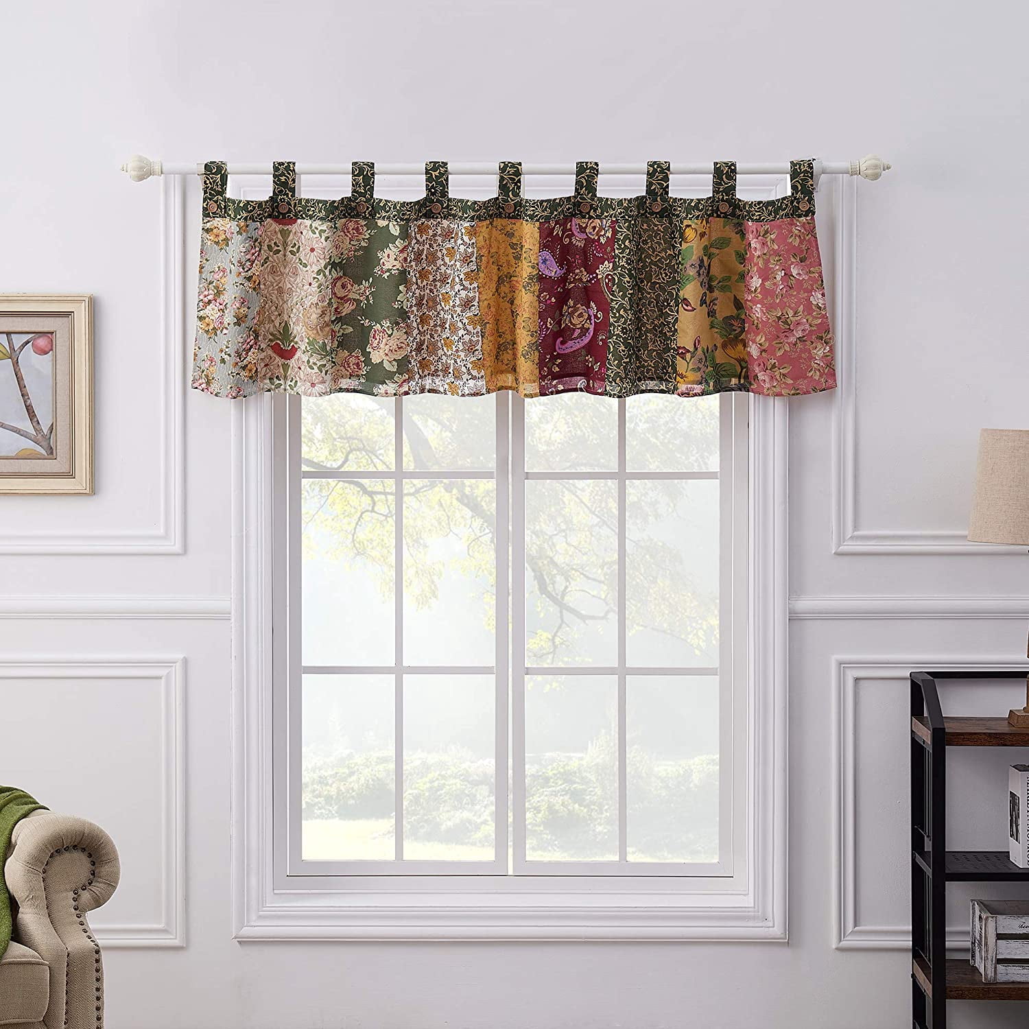 Greenland Home Fashions Antique Chic 100% Cotton Authentic Patchwork Tab Top Window Valance, 84" W x 21" L