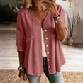 thumbnail image 2 of Feancey Womens Open Front Cardigan Shirt Cotton Linen 3/4 Sleeve Button Down Blouse Lightweight Casual Embroidery Tops Comfy Loose Summer Shirts Pink XL, 2 of 8