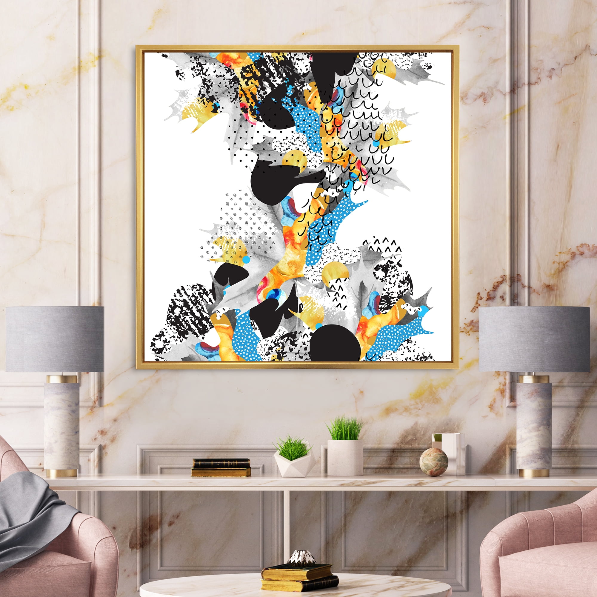 Designart 'Fluid Shapes In Bauhaus Memphis Style Minimal' Modern Framed Canvas Wall Art Print