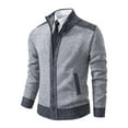 thumbnail image 2 of Liacowi Plus Size Men Zip Up Knit Cardigan Long Sleeve Stand Collar Contrast Color Sweater Knitted Jackets Winter Casual Warm Slim Fit Coat, 2 of 4