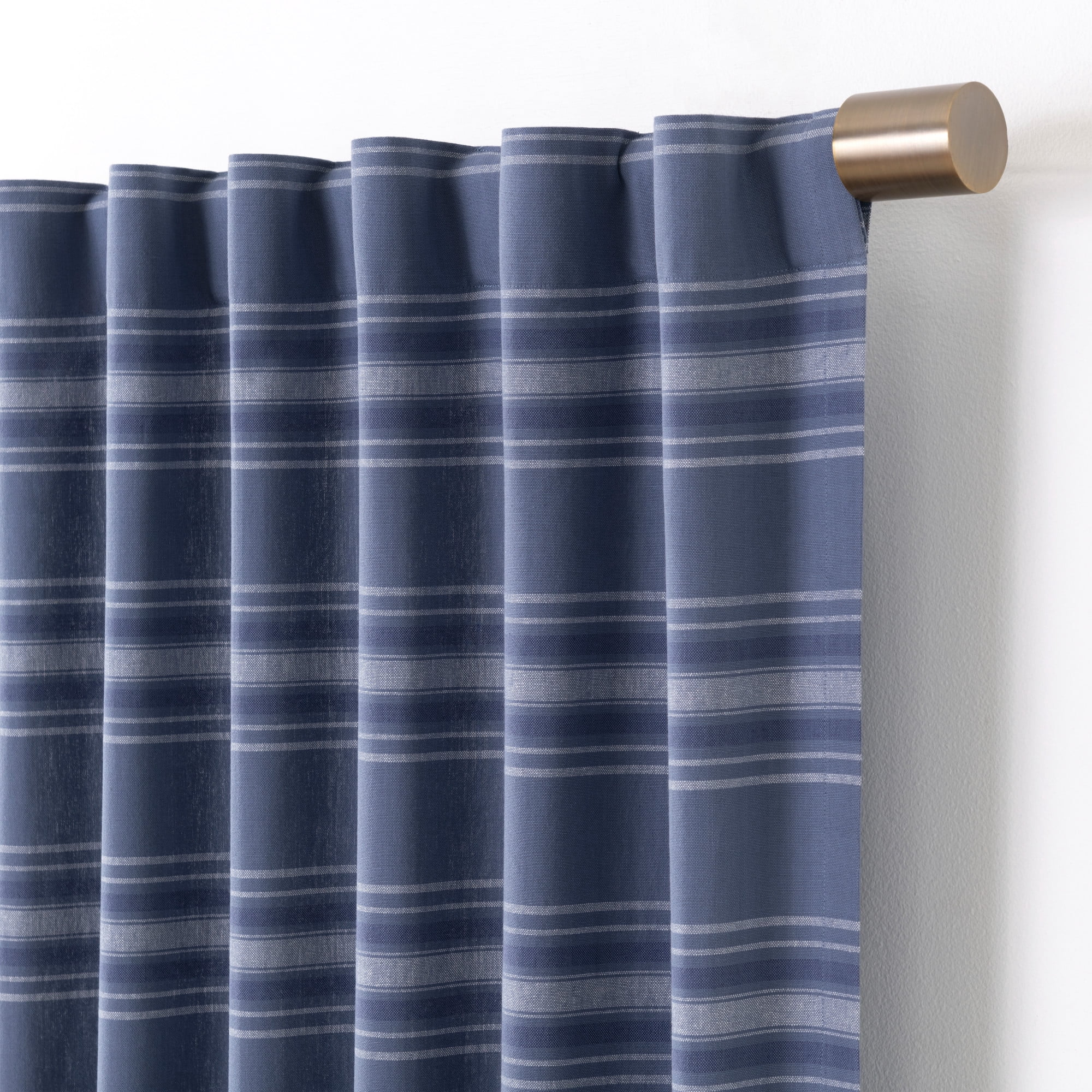 Martha Stewart Ruffle Stripe Curtain Panel Pair Poseidon Blue, Pole Top, Light Filtering, Indoor, Adult, 2 Piece Set, 50" x 84"