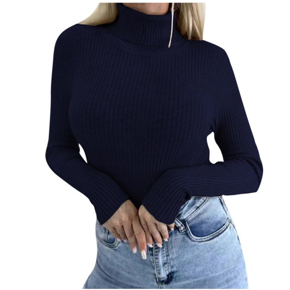 Cute Cozy Sweaters For Women Casual Collar Button Solid Color Base Knitted Round Neck Winter Navy Fashion Clothes 2025 (XL)