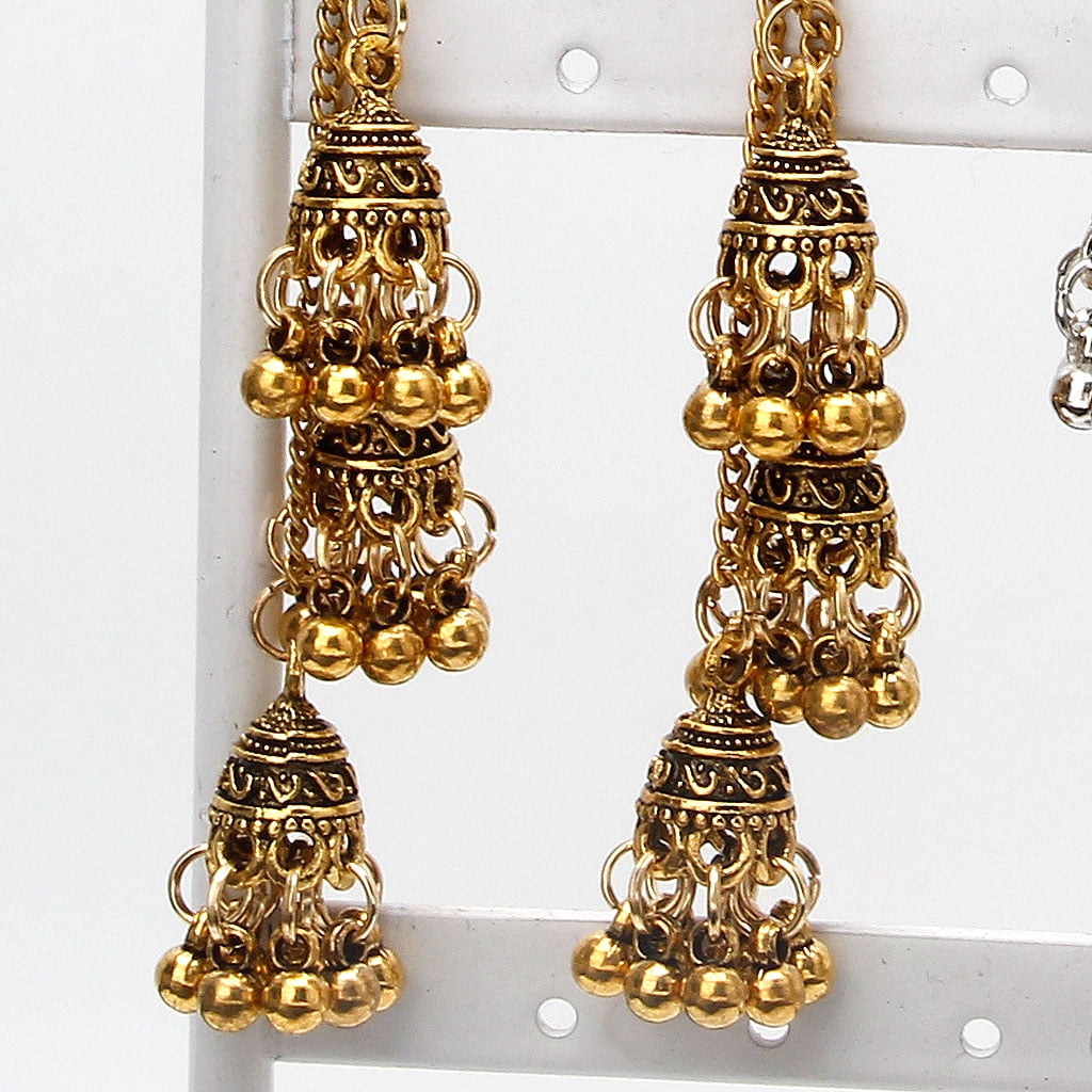 Indian Antique Vintage Silver Plated Multi Bead 9.5 cm Hook Jhumka  Earrings 
