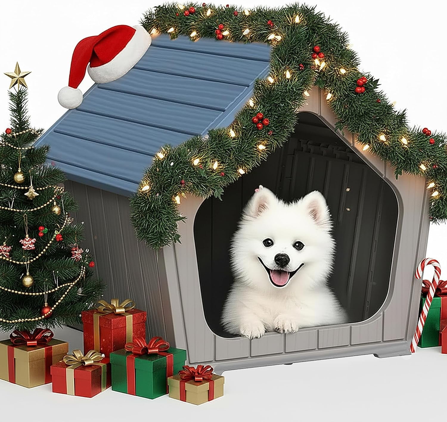 Dog House Indoor Outdoor Durable Resin Material Houses for Dogs Outside Weatherproof Cozy Small Dog Houses Pet Shelter for Patio, Porch, Living Room
