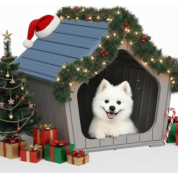 24 Inch Dog House Indoor Outdoor Durable Resin Material Houses for Dogs Outside Weatherproof Cozy Small Dog Houses Pet Shelter for Patio, Porch, Living Room,Blue