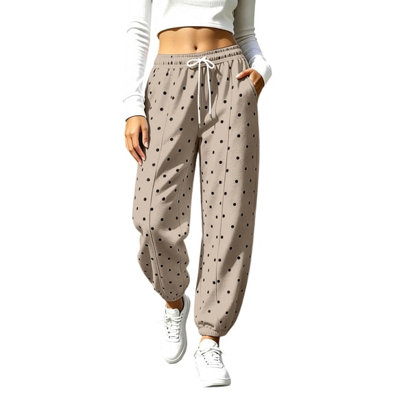 KICILVS Sweatpants for Women Trendy Polka Dot Printed Elastic Ankle Bottoms with Side Pockets Comfy Fashion Casual Jogger