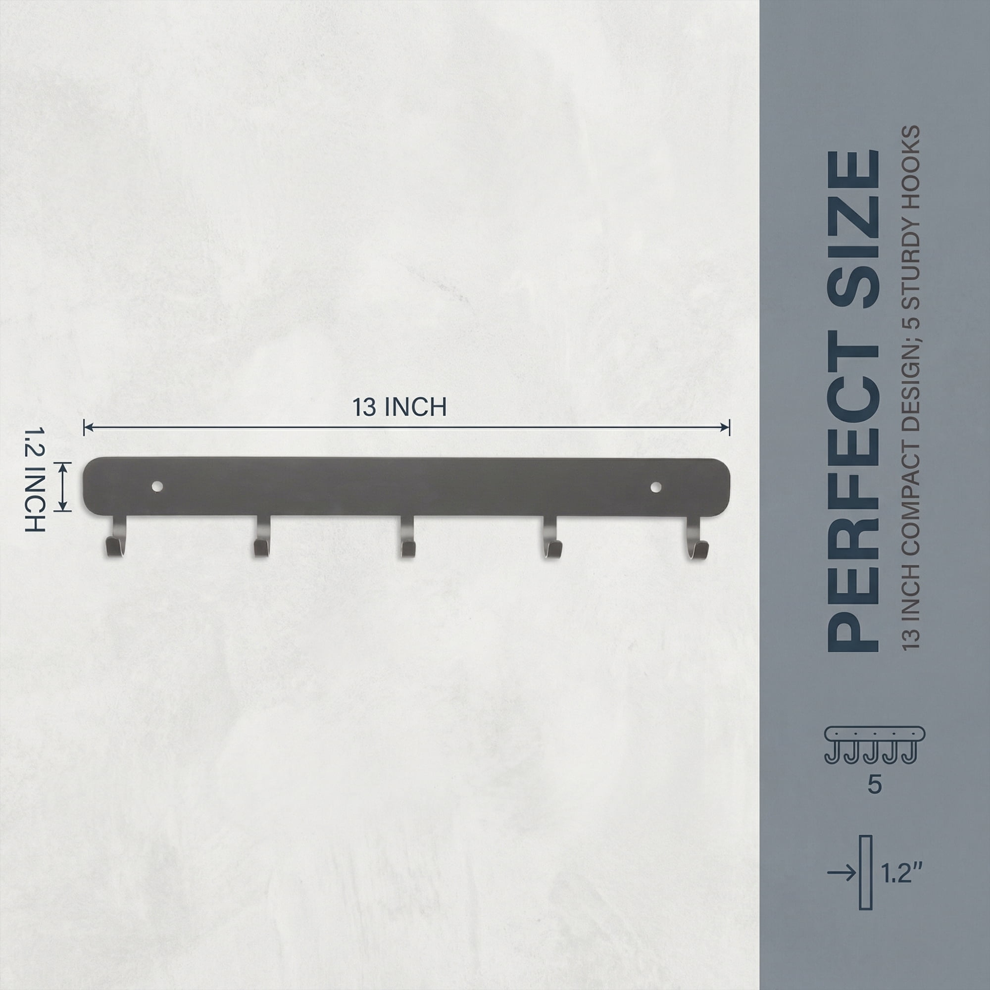 Unique Bargains Coat Rack Wall Mount Metal 5 Hooks Hat Rack for Entryway Bathroom Gray