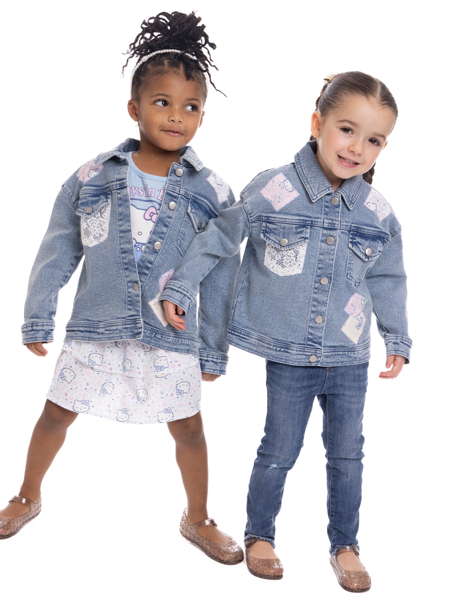Hello Kitty Toddler Girl Denim Jacket with Back Graphic and Crochet Lace, Sizes 12M-5T