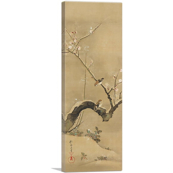 ARTCANVAS Birds and Flowers Canvas Art Print by Sakai Hoitsu - Size: 36" x 12" (0.75" Deep)