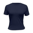 thumbnail image 5 of Tittly T Shirts for Women Basic Tees Women Casual Short Sleeve T Shirts Summer Crewneck Tshirts Cute Tee Basic Crop Tops Going Out Tops Tshirts Shirts Navy L, 5 of 5