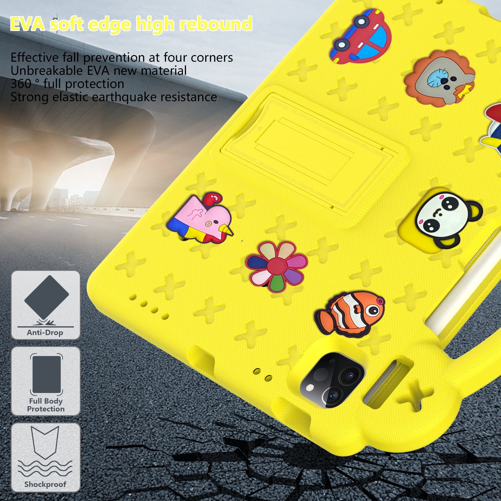Cartoon Handle Case for iPad 10th Gen 10.9" 2022 Case, EVA Foam Cute Pattern with Pencil Holder Kickstand Cute Shockproof PC Case for Apple iPad 10th Gen 10.9" 2022 , Yellow