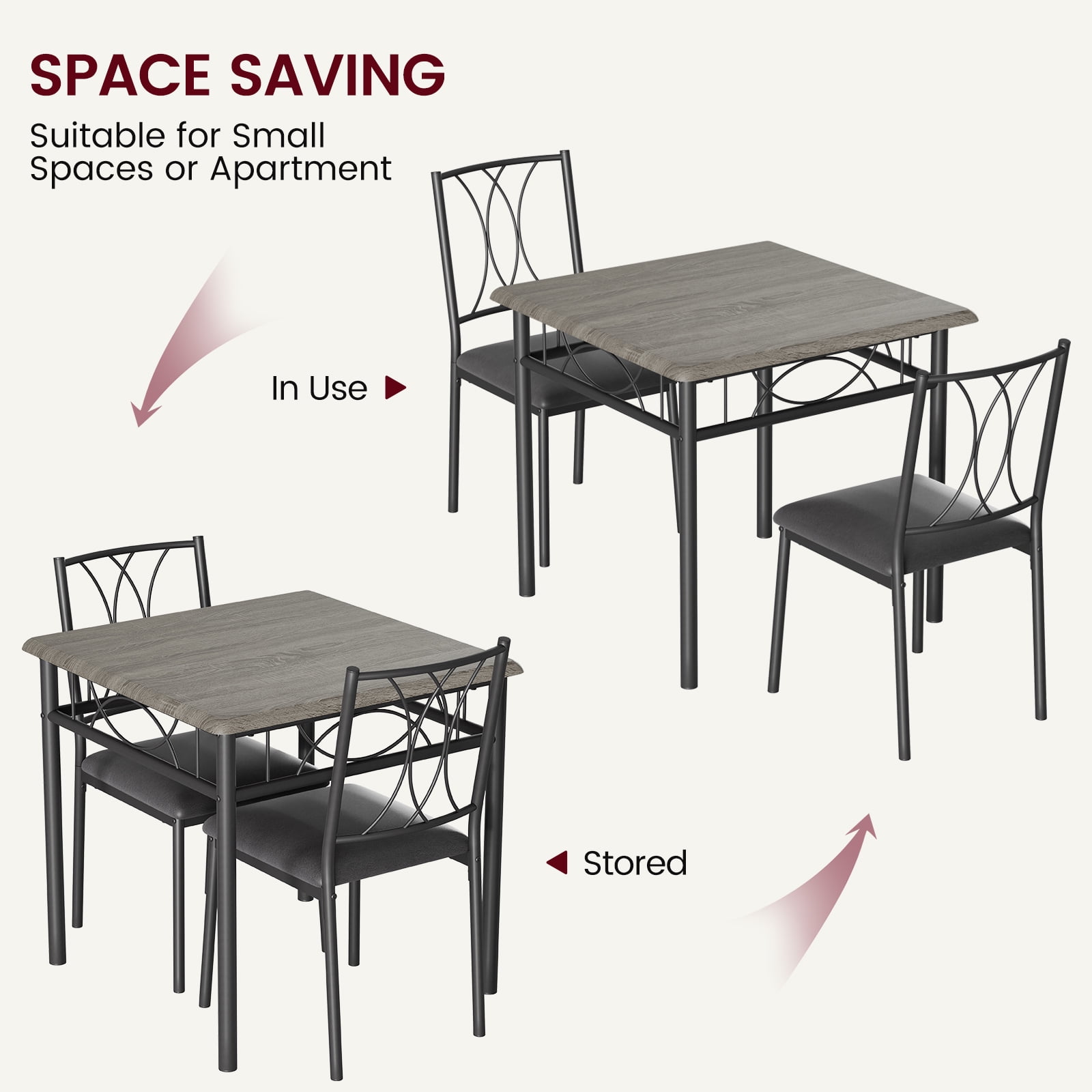 COZONY Dining Table Set for 2, Kitchen Table and Upholstered Chairs, 3-Piece Dining Room Table Set for Small Space, Apartment, Gray