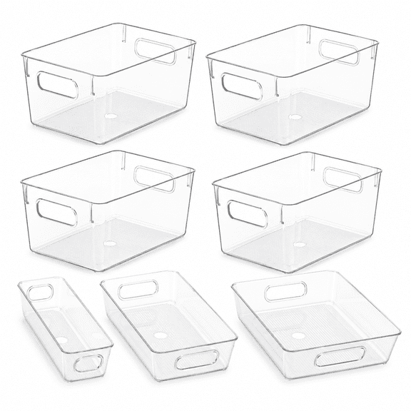 7 Pack Clear Plastic Storage Bins, 4 sizes Pantry Organizers and Storage Containers Fridge Organizer Kitchen Cabinet Organizer Medicine Organizer for Organizing Home Bathroom Freezer Refrigerator