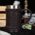 thumbnail image 3 of Retro Imitation Handmade Bamboo Woven Wooden Barrel Mug Tankard Stein Cup Resin Stainless Steel Beer Cup Tea Mug Water Cup Gift, 3 of 4