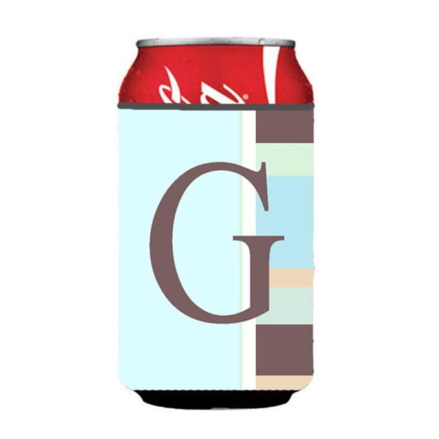 Letter G Initial Monogram - Blue Stripes Can or Bottle Hugger
