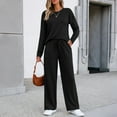 thumbnail image 2 of SUNBS 2 Piece Outfits Women Fall Lounge Sets Crew Neck Tops Wide Leg Pants Vacation Travel Sweatsuits with Pockets, 2 of 7