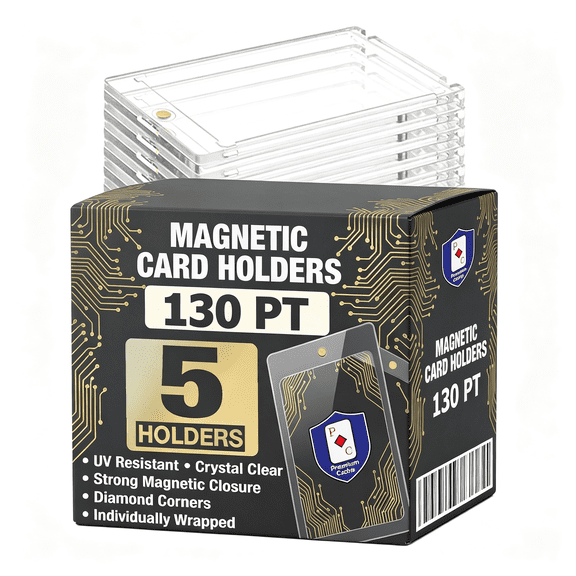 CCOCC 130Pt Magnetic Card Holders for Trading Cards | 5 Pack | One Touch Card Holder Thick Protectors Hard Plastic Magnetic Card Cases 130Pt Magnetic Card Holder