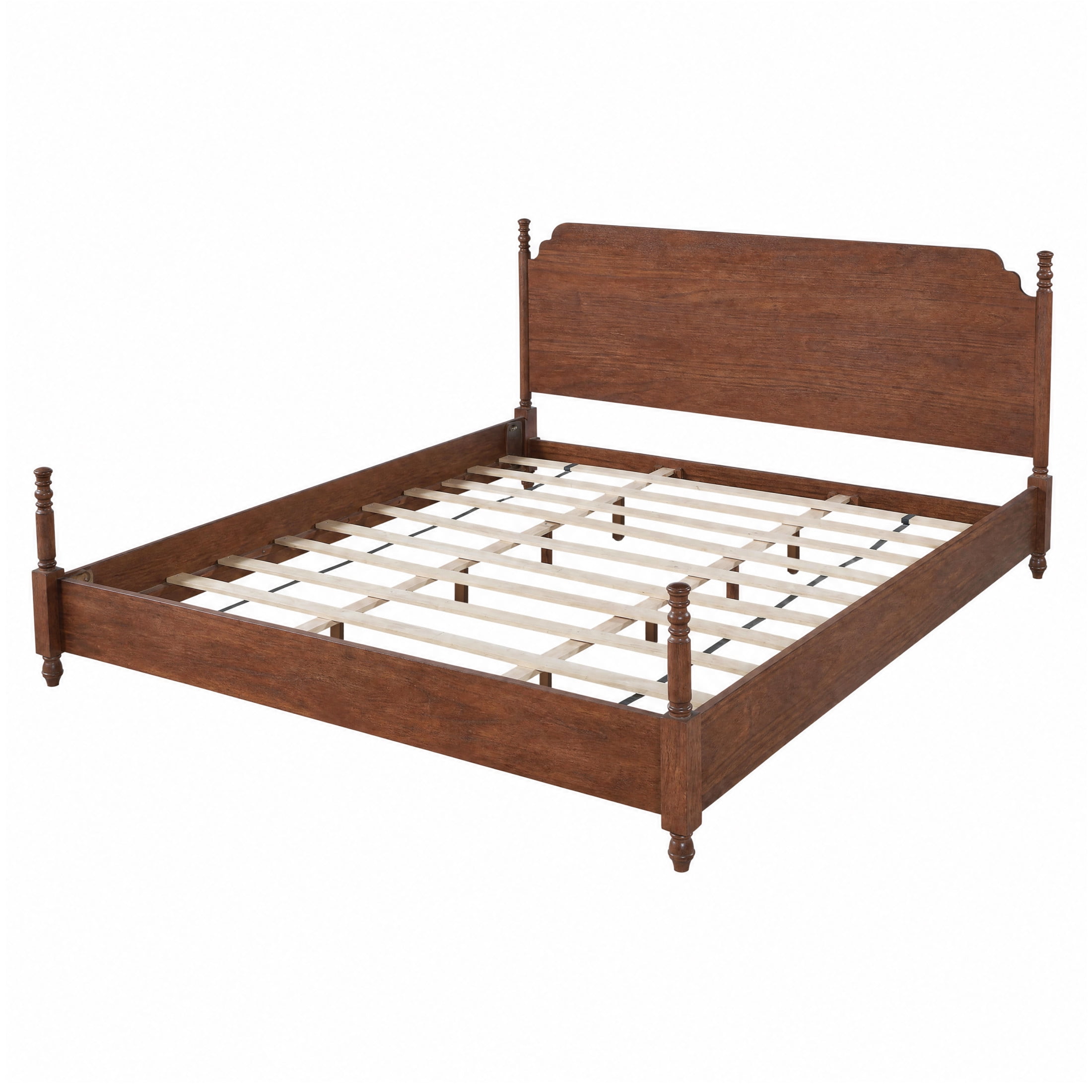 Christopher Knight Home Farmhouse King Platform Bed with Curved Headboard, Turned Legs, Walnut Brown