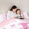thumbnail image 4 of Erosebridal Pink Bow Letter J Queen Comforter Set for Girls, Pink Letter Bow Bedding Comforter Set for Women, Pink Reversible, 3 Pieces, 4 of 6