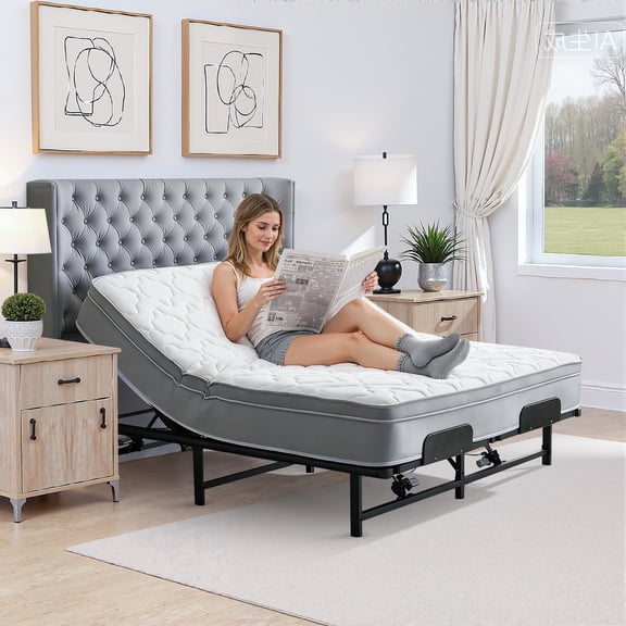 Paproos Power Adjustable Bed Base Frame Queen, Metal Electric Bed Frame with Independent Head and Foot Incline, Modern Adjustable Platform Bed Base with Wired Control, Zero Gravity, Easy Assembly