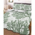 thumbnail image 3 of Quilts Full Size, Sage Green Coral Soft Comforter Bedding Set for Bed, Coastal Summer Ocean Nautical Sea Lightweight Quilted Bedspread with Pillow Cover(2 Pieces) for All Season, 78x90 Inch, 3 of 9