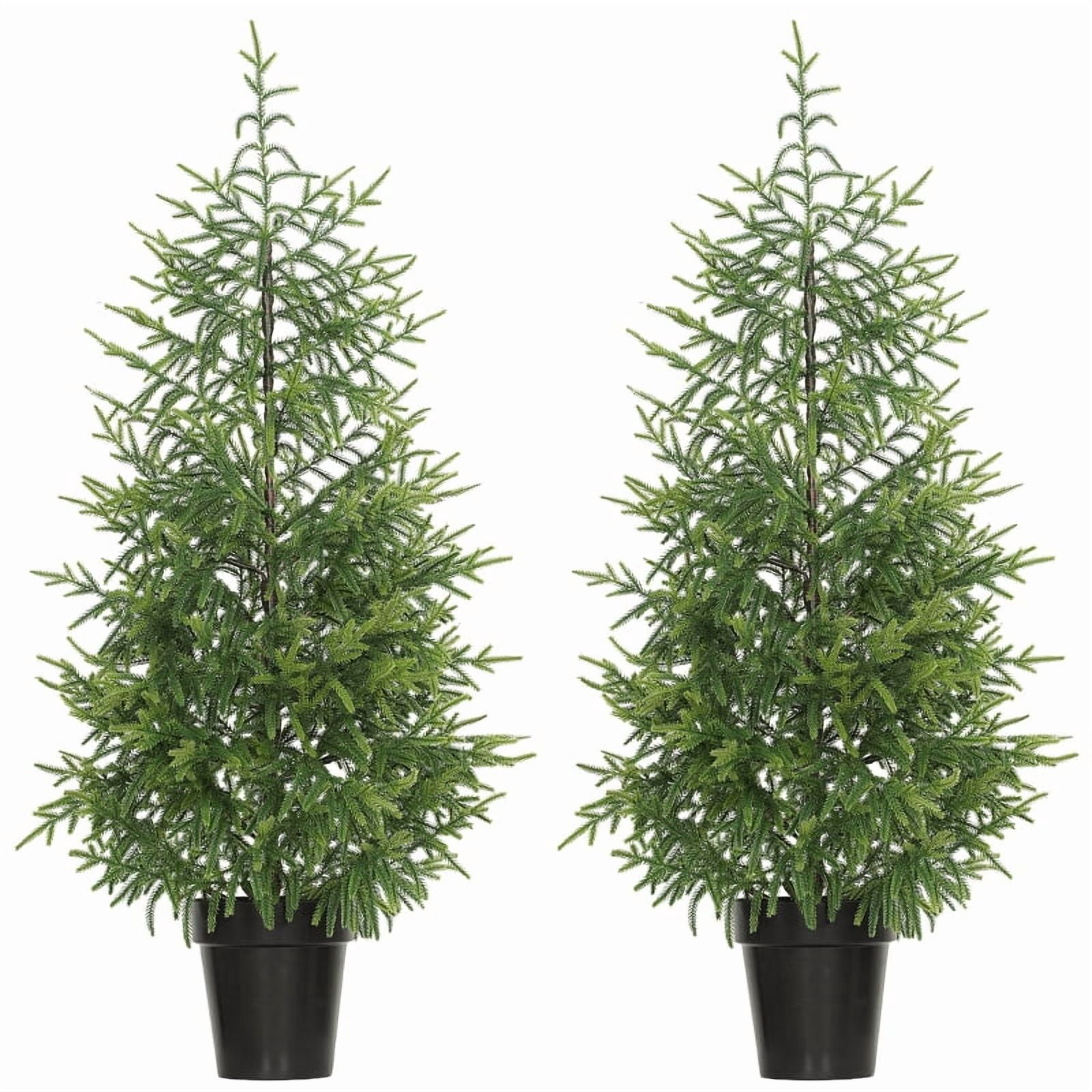 Set of 2 4ft Norfolk Pine Christmas Trees 133 Tips Each Flame Retardant Pot Base Indoor Covered Outdoor Decor