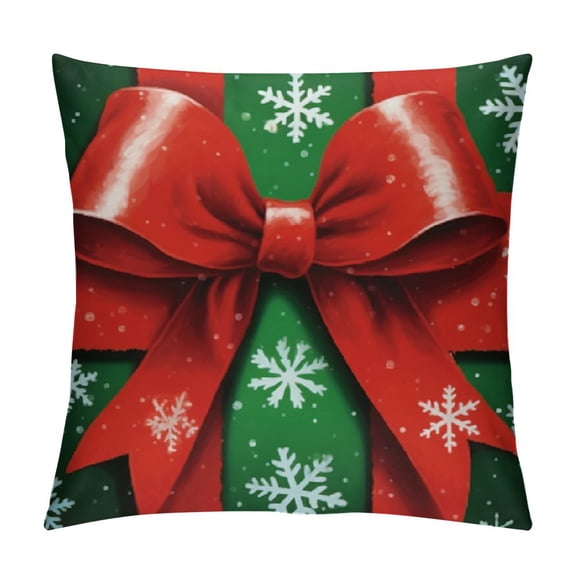 Patifu Christmas Pillow Covers Xmas Snowflake Pillow Cases Red Green Bows Soft Pillow Covers Outdoor Christmas Decorative Cushion Cases for Winter Holiday Couch Sofa Decor, 12x12in