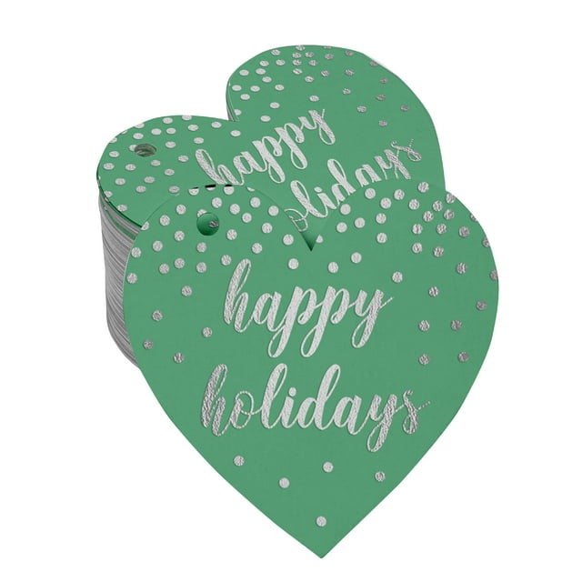 Inkdotpot Happy Holiday Bottle Tag Real Silver Foil Favor Hang Tag 100 Pack