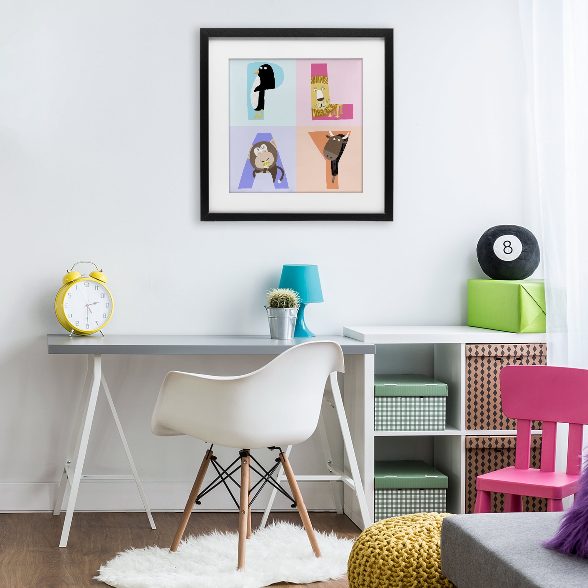 Stupell Industries Play Letters Squares with Animals Black Framed Print Under Glass, design by Carla Daly