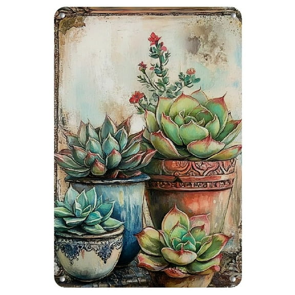 Room Decor 1pc Vintage Succulent Plants Iron Tin Sign, Retro Engraved Metal Wall Art, 8x12 Inch, Decorative Plaque for Home, Restaurant, Bar, Cafe, Garage