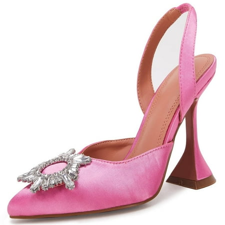 

Jeanewpole1 Women s High Heel Crystal Slingback Pumps Pointed Toe Strappy Triangle Heeled Party Wedding Bride Pump Shoes